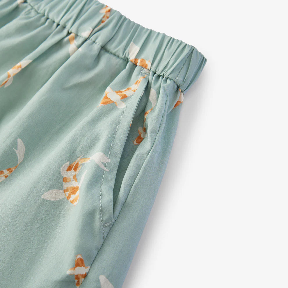 Swimming Koi Collar Button-Up Shirt & Shorts Set