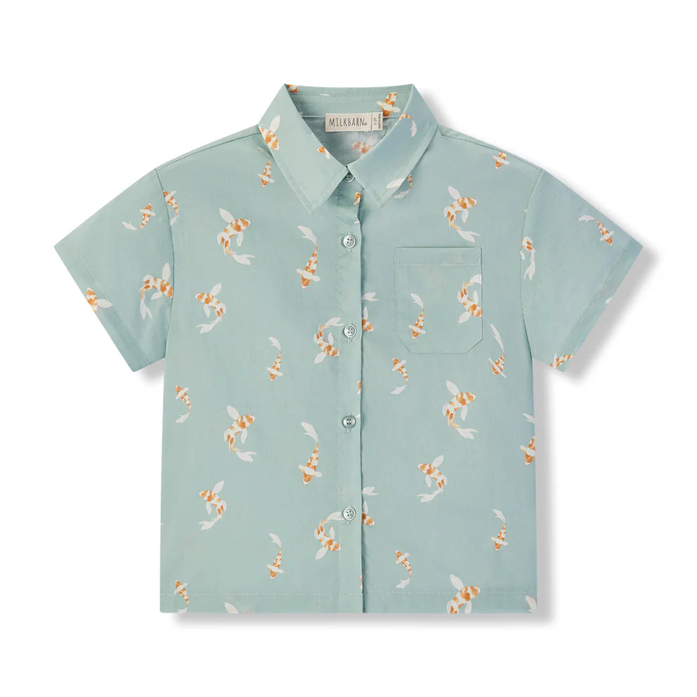 Swimming Koi Collar Button-Up Shirt & Shorts Set